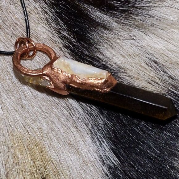 Hand Crafted Jewelry - 'Terrawver' Australian White Opal, Tigers Eye Tower & Raw Citrine Necklace